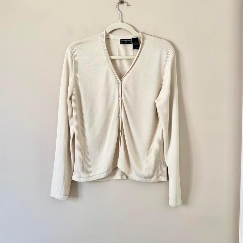 Liz Claiborne 100% silk cardigan large cream sweater knit